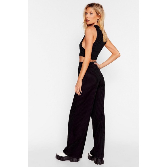 NBW Nasty Gal Black Top & Wide-Leg Pants Set - Picture 3 of 5